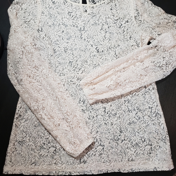 Michael Michael Kors Sheer Lace Blush Cream Top - Picture 6 of 7